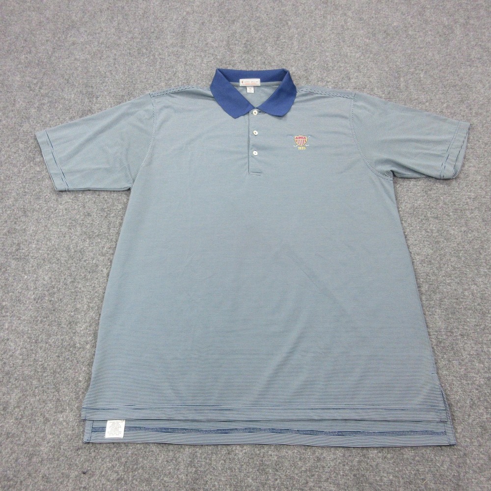 Peter Millar‎ Summer Comfort Polo Shirt Mens XL Blue Stripe ASGA Golf Polyester